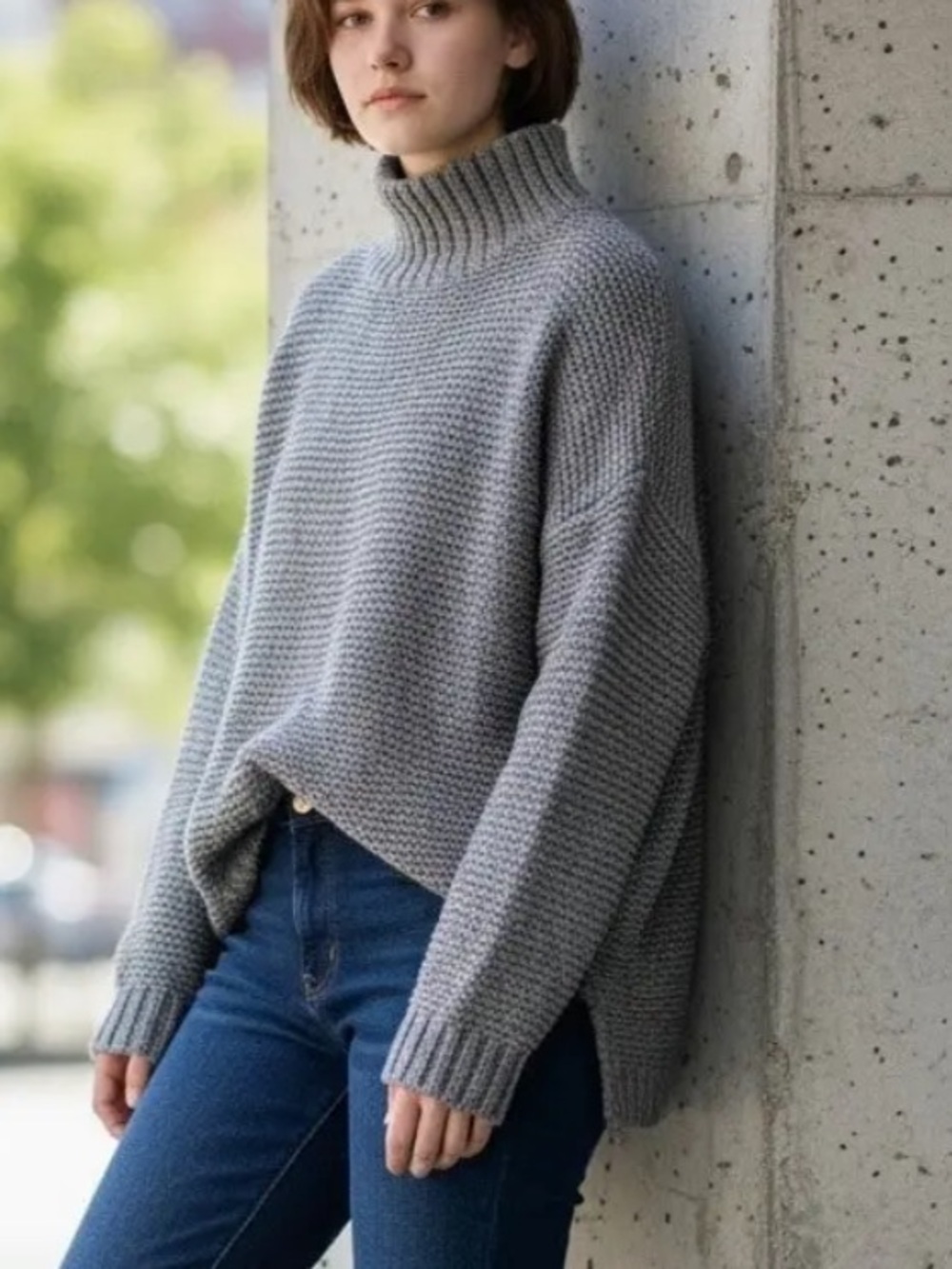 MARINE LAYER Chucky Wool Cotton Knit Turtleneck Sweater Gray brown Medium